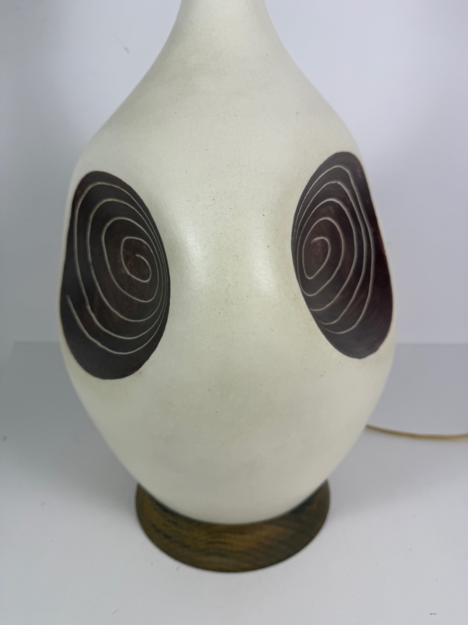 Very Large Mid-Century Modern Ceramic Ovoid Table Lamp With Incised Sgraffito Spiral Medallion 42'H [Photo 6]
