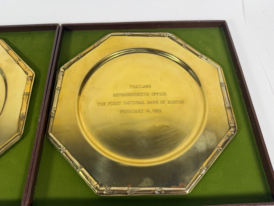 Pair Of First National Bank Of Boston Thailand Representative Office Commemorative Brass Plates [Photo 2]
