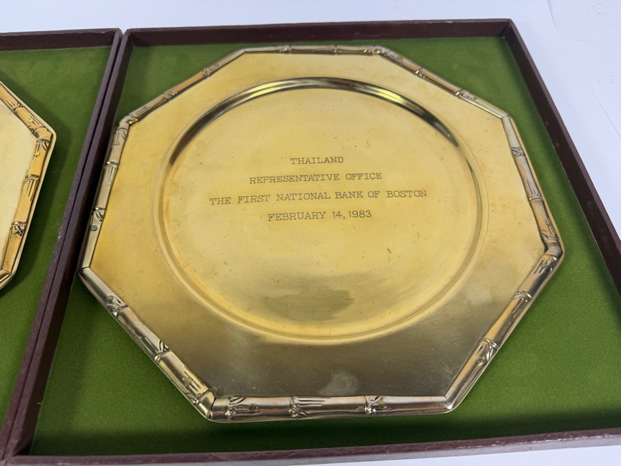 Pair Of First National Bank Of Boston Thailand Representative Office Commemorative Brass Plates [Photo 4]