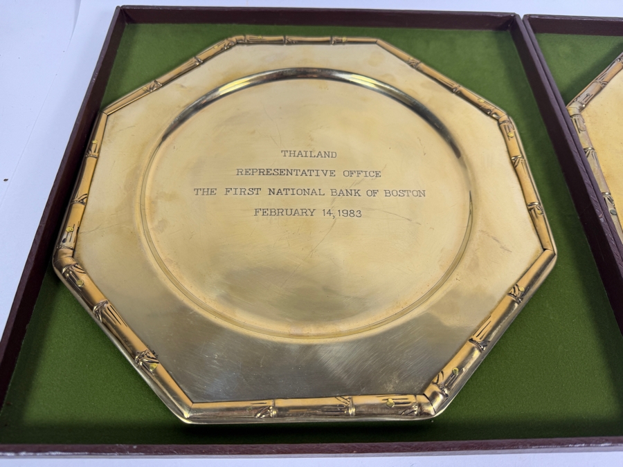Pair Of First National Bank Of Boston Thailand Representative Office Commemorative Brass Plates [Photo 5]