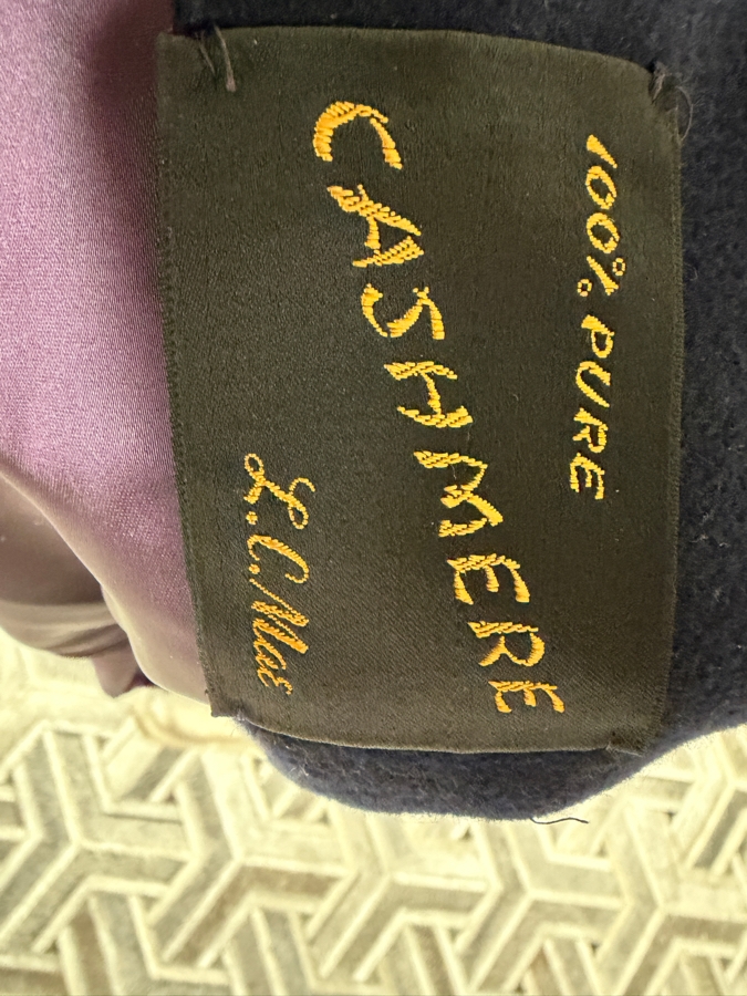 Vintage Navy Cashmere Long Overcoat With Gray Mink Fur Collar And Cuffs 16'W X 43'L [Photo 5]