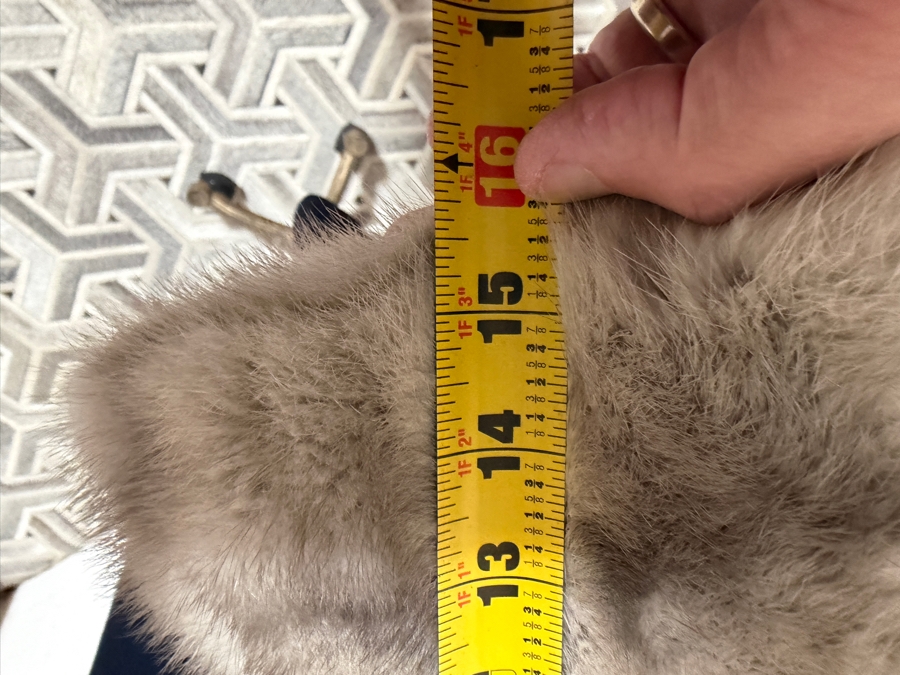 Vintage Navy Cashmere Long Overcoat With Gray Mink Fur Collar And Cuffs 16'W X 43'L [Photo 7]