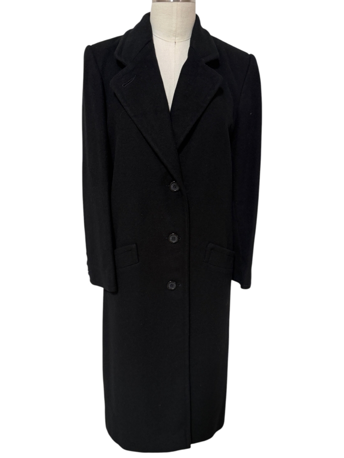 Vintage J Percy For Marvin Richards Size 8 Black 100% Cashmere Long Overcoat