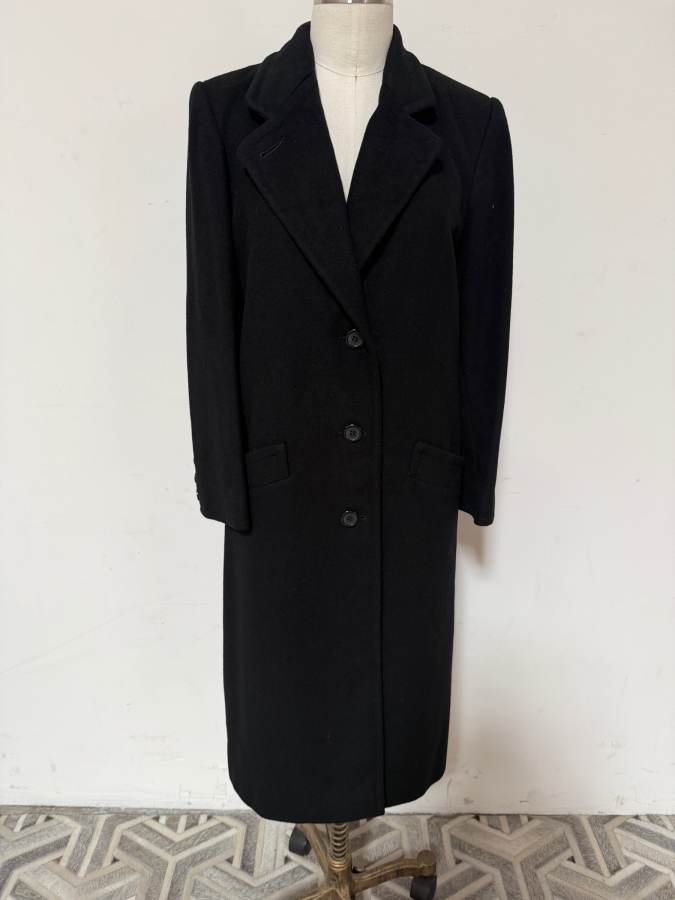 Vintage J Percy For Marvin Richards Size 8 Black 100% Cashmere Long Overcoat [Photo 2]