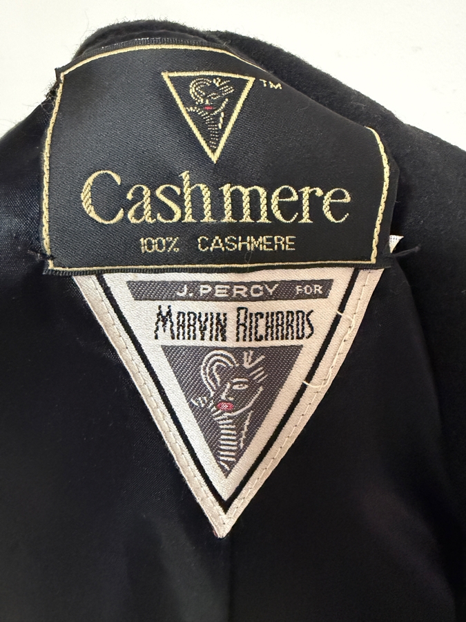 Vintage J Percy For Marvin Richards Size 8 Black 100% Cashmere Long Overcoat [Photo 5]