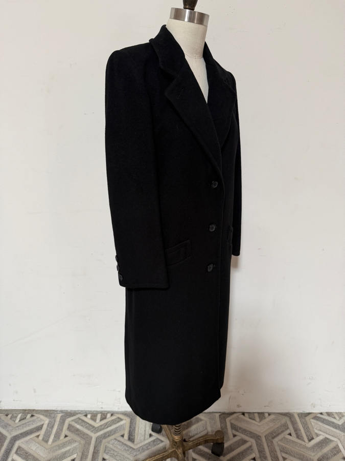 Vintage J Percy For Marvin Richards Size 8 Black 100% Cashmere Long Overcoat [Photo 3]