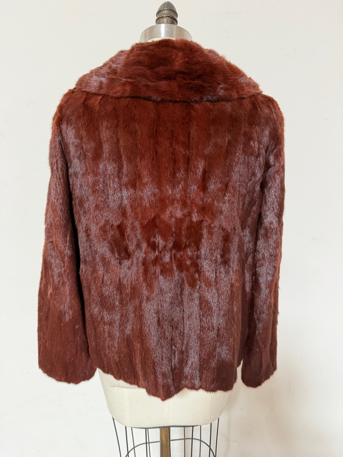 Vintage Williams Furs Glendale Red Brown Real Fur Short Jacket With Floral Pattern Lining 16'W X 26'L [Photo 5]