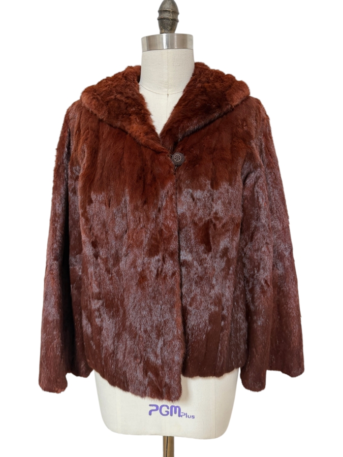 Vintage Williams Furs Glendale Red Brown Real Fur Short Jacket With Floral Pattern Lining 16'W X 26'L