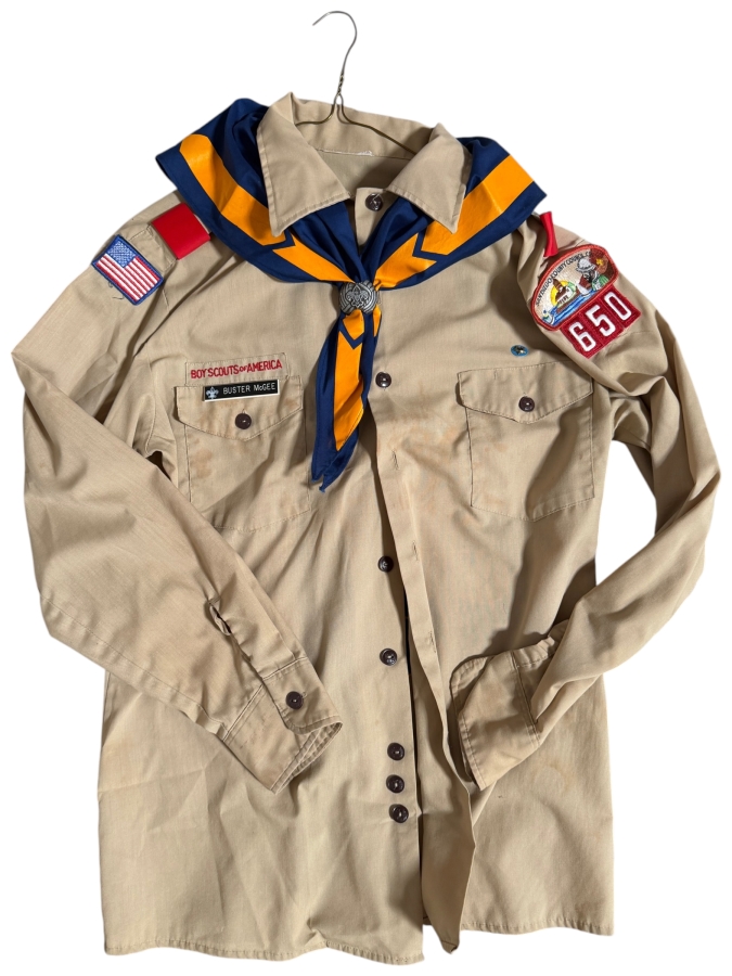Vintage Boy Scouts Of America Khaki Uniform Shirt With San Diego County Council Patch And Neckerchief Set