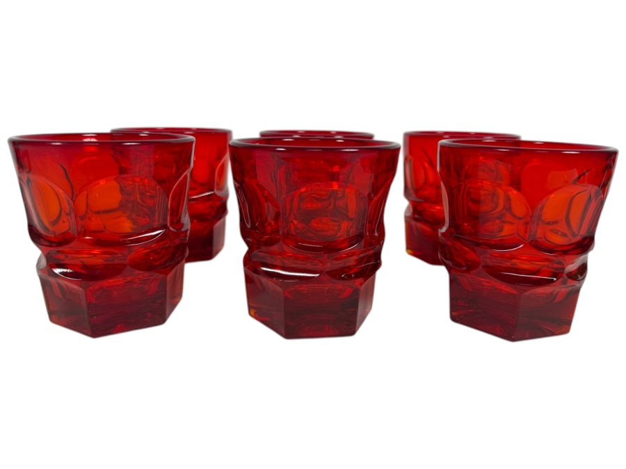 Set Of Six Vintage Fostoria Henry Ford Museum HFM Argus Ruby Red Glass Old Fashioned Tumblers 4'H