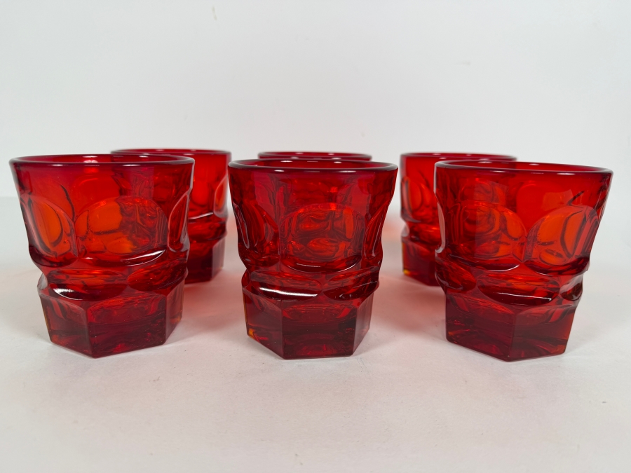 Set Of Six Vintage Fostoria Henry Ford Museum HFM Argus Ruby Red Glass Old Fashioned Tumblers 4'H [Photo 2]