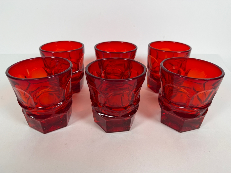Set Of Six Vintage Fostoria Henry Ford Museum HFM Argus Ruby Red Glass Old Fashioned Tumblers 4'H [Photo 3]