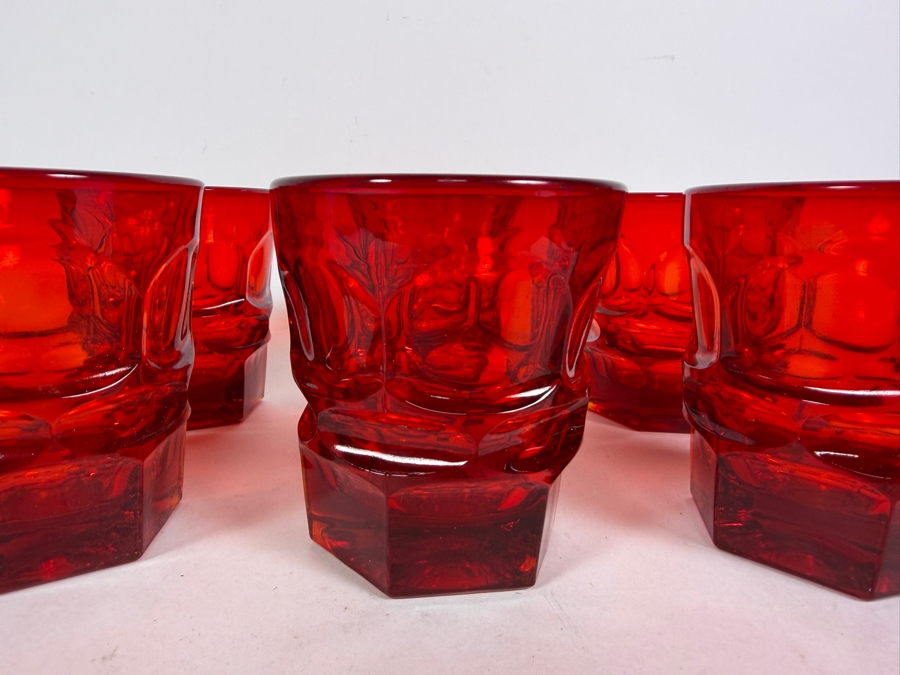 Set Of Six Vintage Fostoria Henry Ford Museum HFM Argus Ruby Red Glass Old Fashioned Tumblers 4'H [Photo 4]