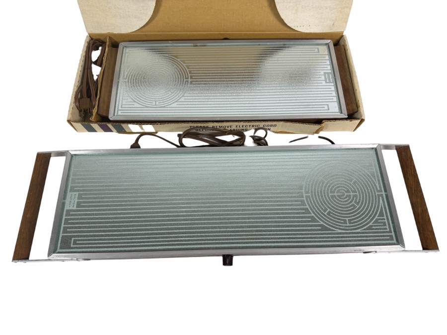 Set Of Two Vintage Salton Hotray Electric Warming Trays With Walnut Handles And Original Box 19.5'W - 25'W