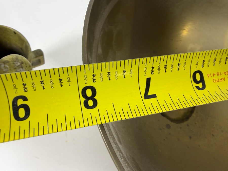 Vintage Etched Brass Pedestal Bowl And Miniature Brass Mortar And Pestle Set Bowl: 8'W X 5'H [Photo 11]
