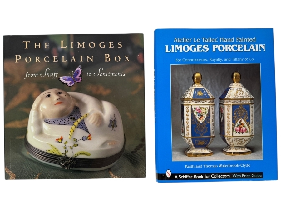 Lot Of 2 Hardcover Books The Limoges Porcelain Box From Snuff To Sentiments and Atelier Le Tallec Hand Painted Limoges Porcelain