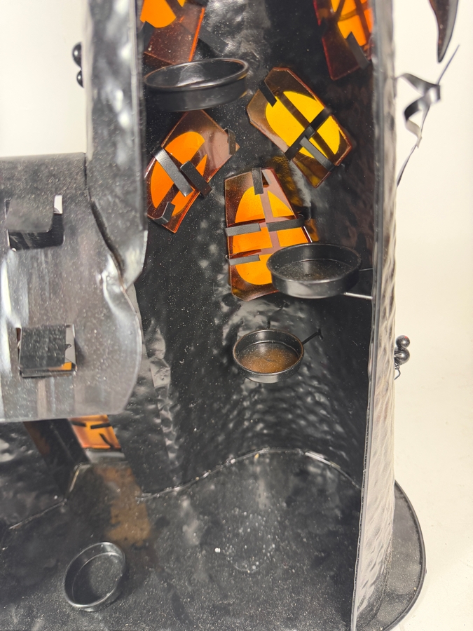 Set Of 2 Vintage Midwest Of Cannon Falls Hammered Metal Halloween Haunted House Tealight Candle Holders 16'H - 22'H [Photo 8]