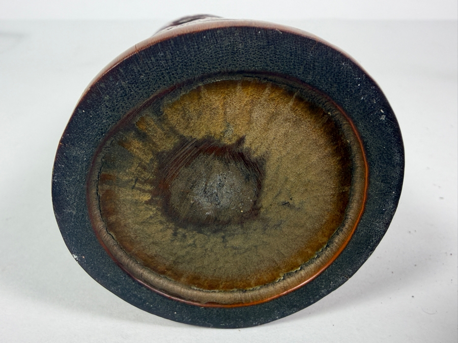Antique Chinese Hand Carved Bamboo Bitong Brush Pot Depicting Scholars In A Pine Grove Landscape 5.5'H [Photo 9]