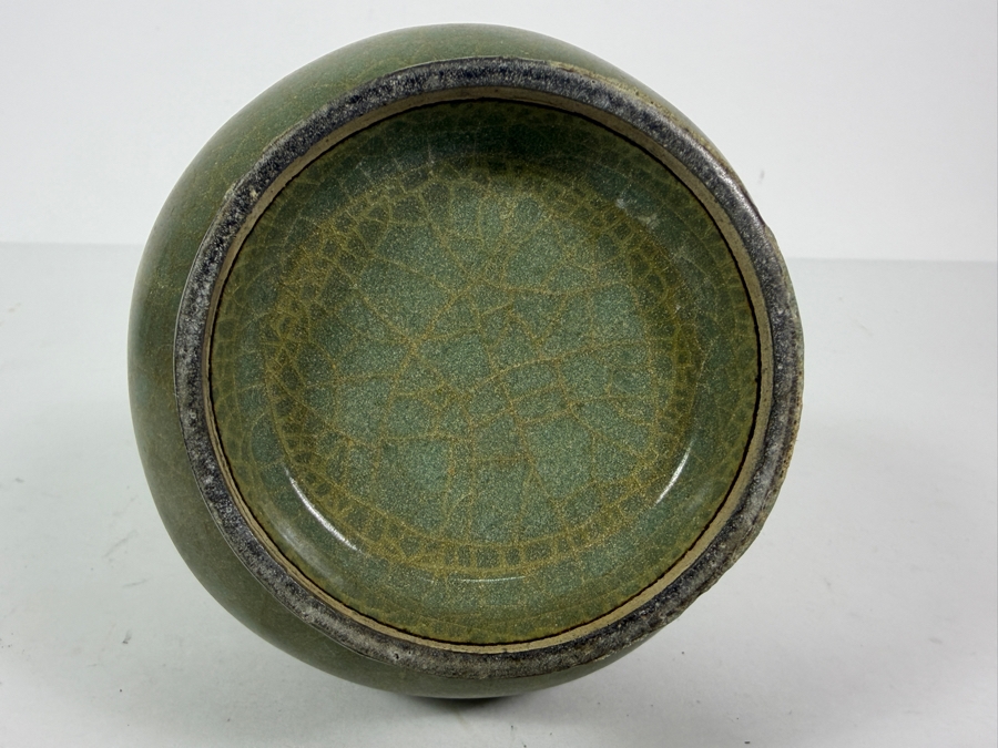 Vintage Chinese Archaistic Song Style Celadon Green Crackle Glaze Garlic Mouth Porcelain Vase 9.25'H [Photo 5]