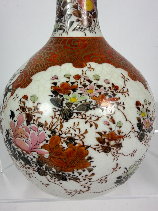 Antique Meiji Period Japanese Kutani Watahei Porcelain Long Neck Vase Signed Dai Nippon Kutani Zo Watadaira Sei 12'H [Photo 11]