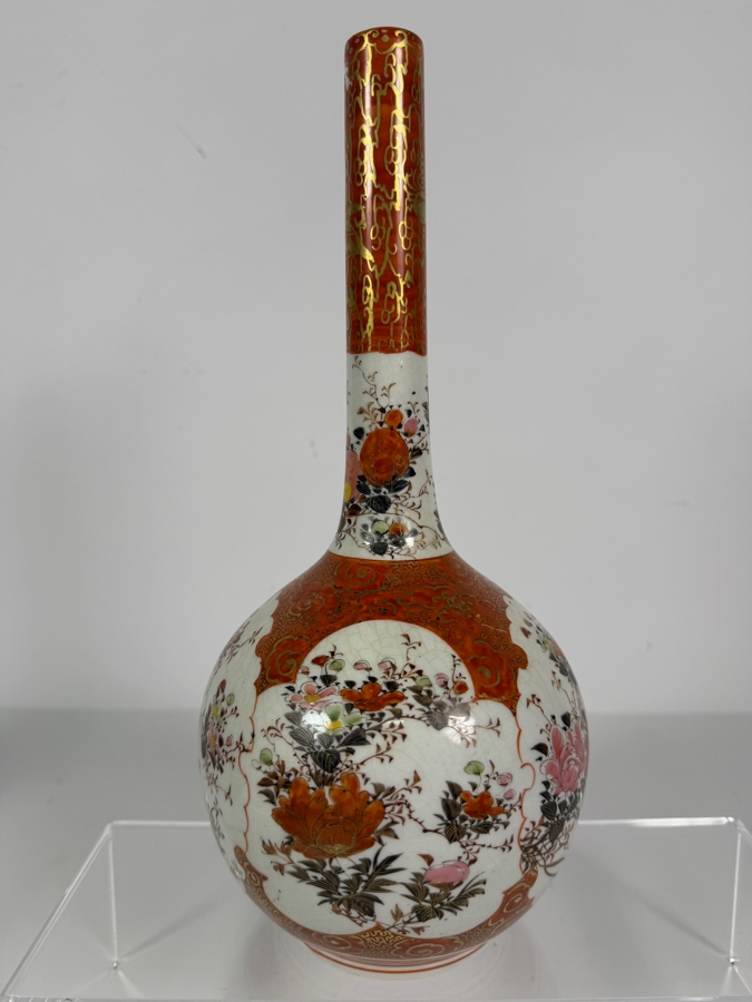 Antique Meiji Period Japanese Kutani Watahei Porcelain Long Neck Vase Signed Dai Nippon Kutani Zo Watadaira Sei 12'H [Photo 6]
