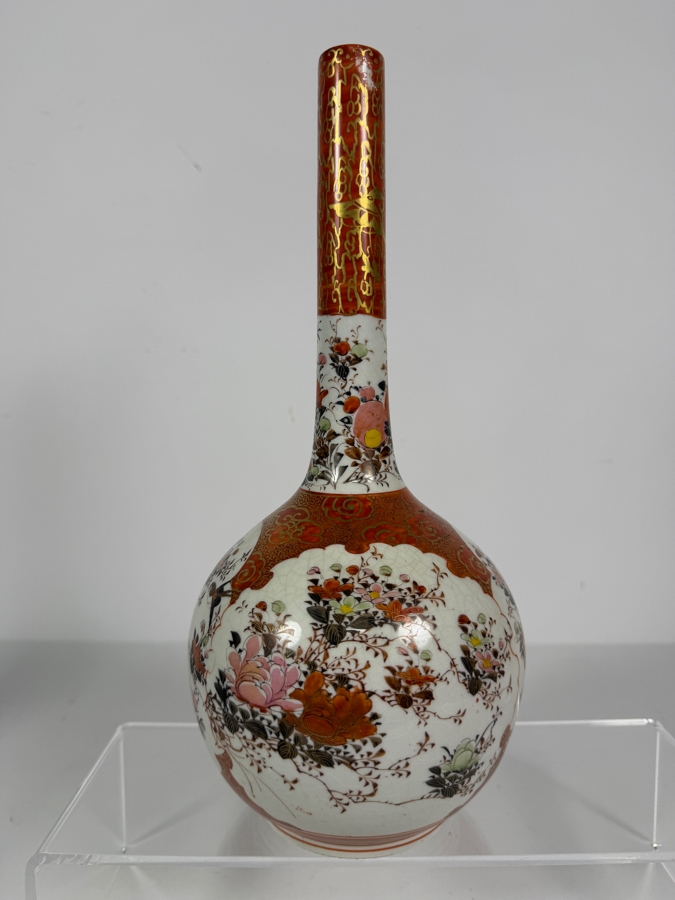 Antique Meiji Period Japanese Kutani Watahei Porcelain Long Neck Vase Signed Dai Nippon Kutani Zo Watadaira Sei 12'H [Photo 10]