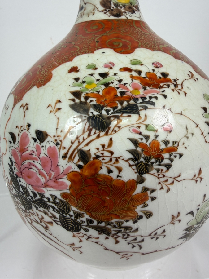 Antique Meiji Period Japanese Kutani Watahei Porcelain Long Neck Vase Signed Dai Nippon Kutani Zo Watadaira Sei 12'H [Photo 2]