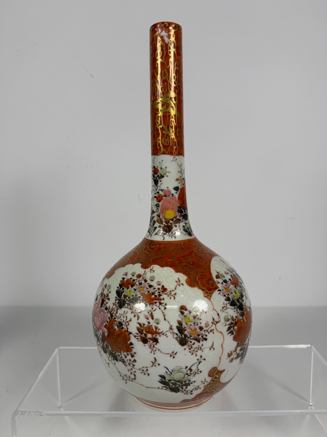 Antique Meiji Period Japanese Kutani Watahei Porcelain Long Neck Vase Signed Dai Nippon Kutani Zo Watadaira Sei 12'H [Photo 8]