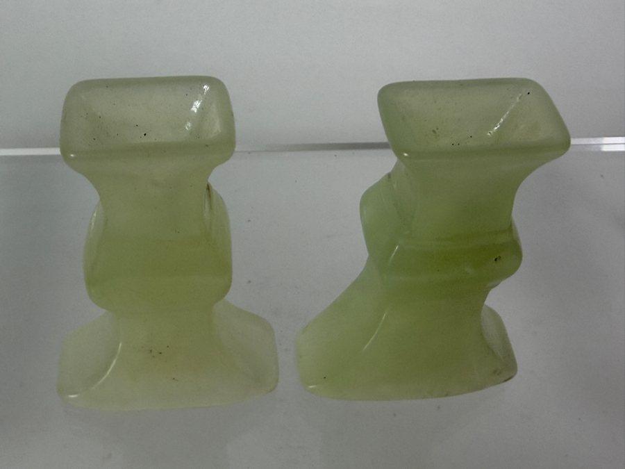 Pair Of Vintage Chinese Light Green Bowenite Serpentine Jade Miniature Gu Vases In Original Presentation Box 2.25'H [Photo 8]