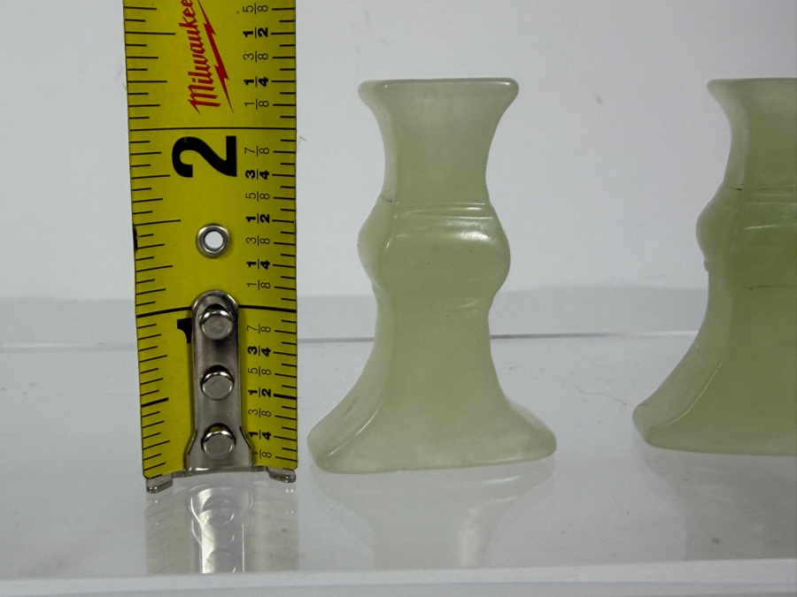 Pair Of Vintage Chinese Light Green Bowenite Serpentine Jade Miniature Gu Vases In Original Presentation Box 2.25'H [Photo 10]