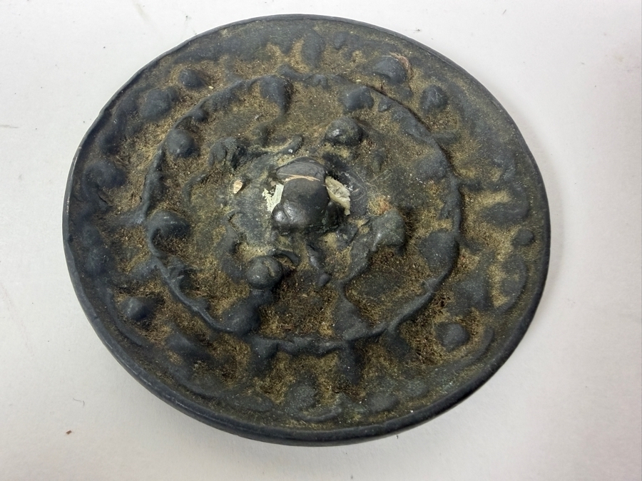 Antique Chinese Patinated Bronze Circular Mirror 2.75'W [Photo 2]
