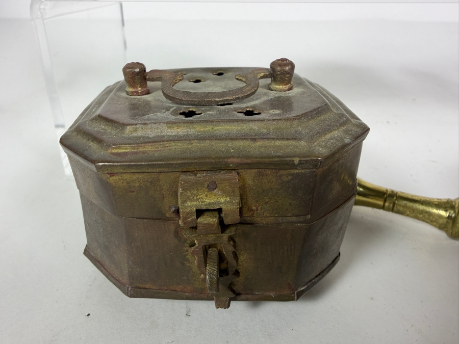 Six Piece Lot Vintage Asian Patinated Brass Decorative Objects Including Peacock Bell And Lidded Censers [Photo 7]