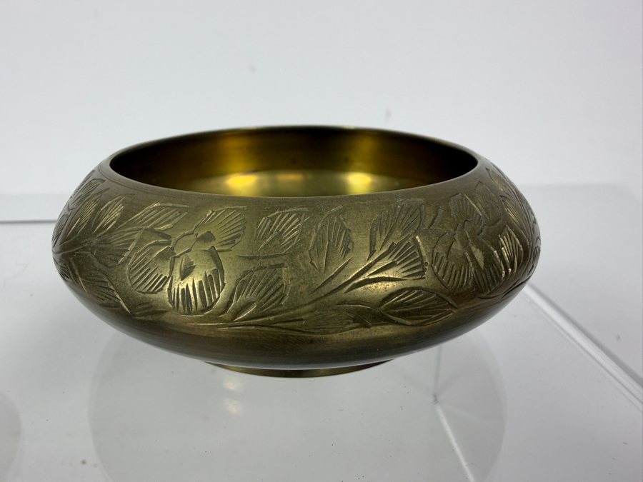 Six Piece Lot Vintage Asian Patinated Brass Decorative Objects Including Peacock Bell And Lidded Censers [Photo 4]