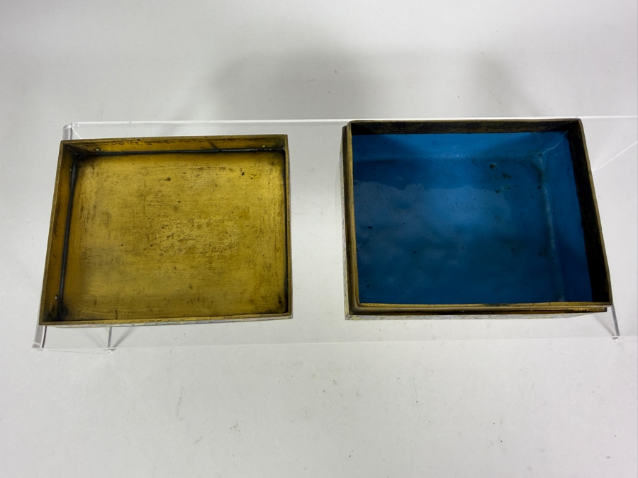 Antique Chinese Yellow Ground Cloisonne Enamel Polychrome Floral Square Box 4'W X 3'D X 1.75'H [Photo 6]