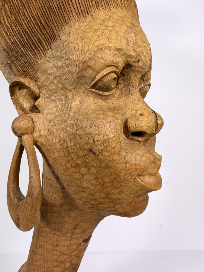 Vintage 1980 Nigerian Hardwood Woman Bust Sculpture Hand Carved By Felix Eboigbe (1944–2025) 26'H [Photo 5]