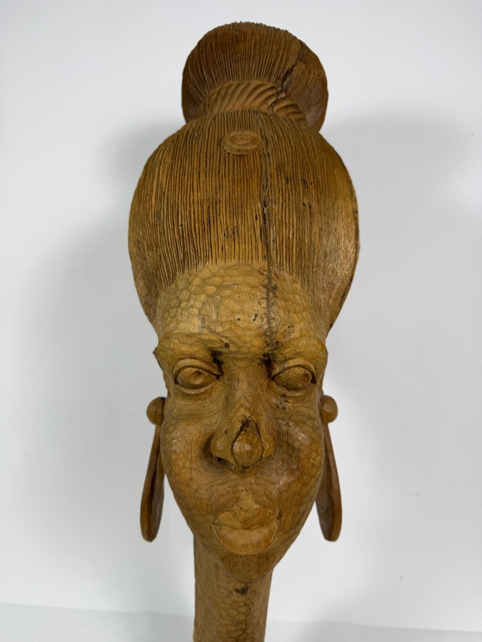 Vintage 1980 Nigerian Hardwood Woman Bust Sculpture Hand Carved By Felix Eboigbe (1944–2025) 26'H [Photo 3]