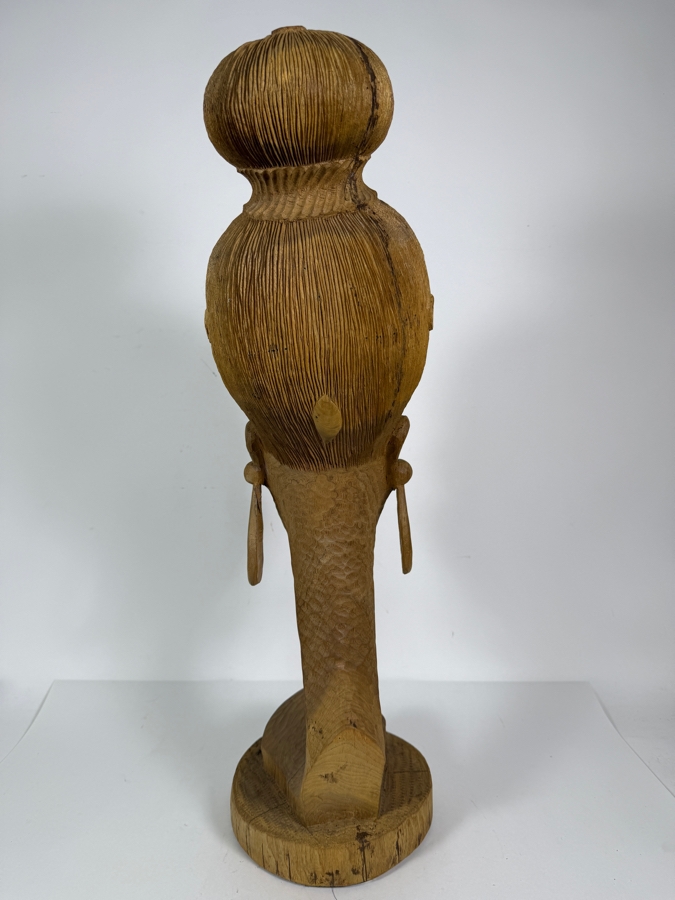 Vintage 1980 Nigerian Hardwood Woman Bust Sculpture Hand Carved By Felix Eboigbe (1944–2025) 26'H [Photo 7]