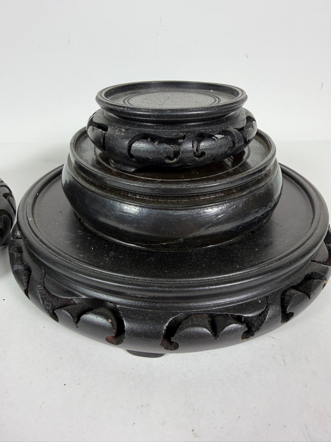 Lot Of Seven Vintage Chinese Wooden Round Display Stands [Photo 3]