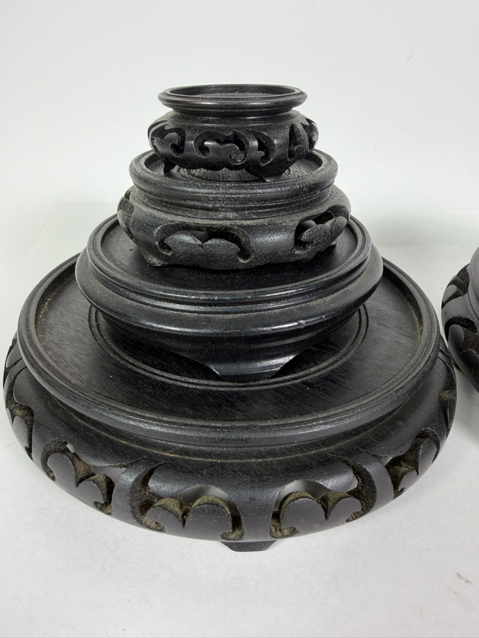 Lot Of Seven Vintage Chinese Wooden Round Display Stands [Photo 4]