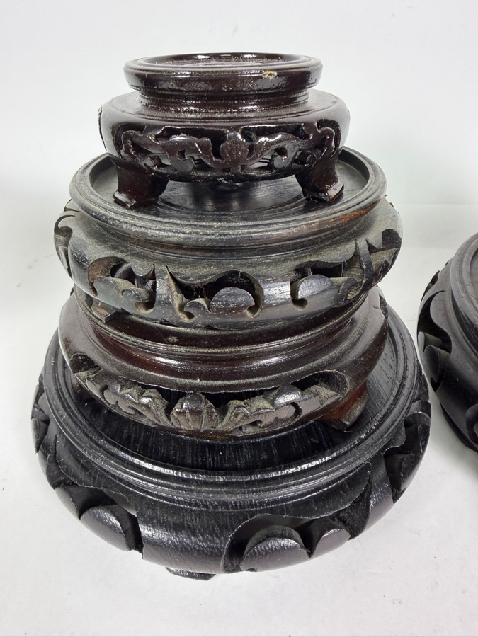 Lot Of Nine Vintage Chinese Wooden Round Display Stands [Photo 3]