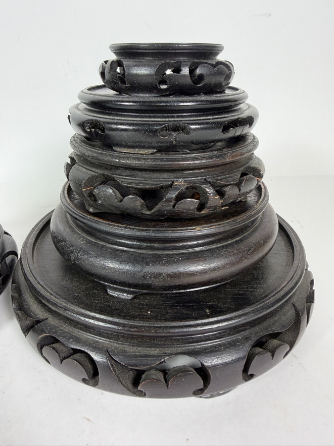 Lot Of Nine Vintage Chinese Wooden Round Display Stands [Photo 2]