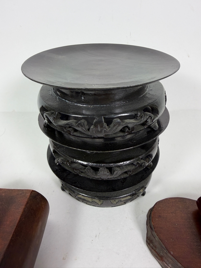 Lot Of Nine Vintage Chinese Wooden Display Stands of Different Shapes [Photo 5]