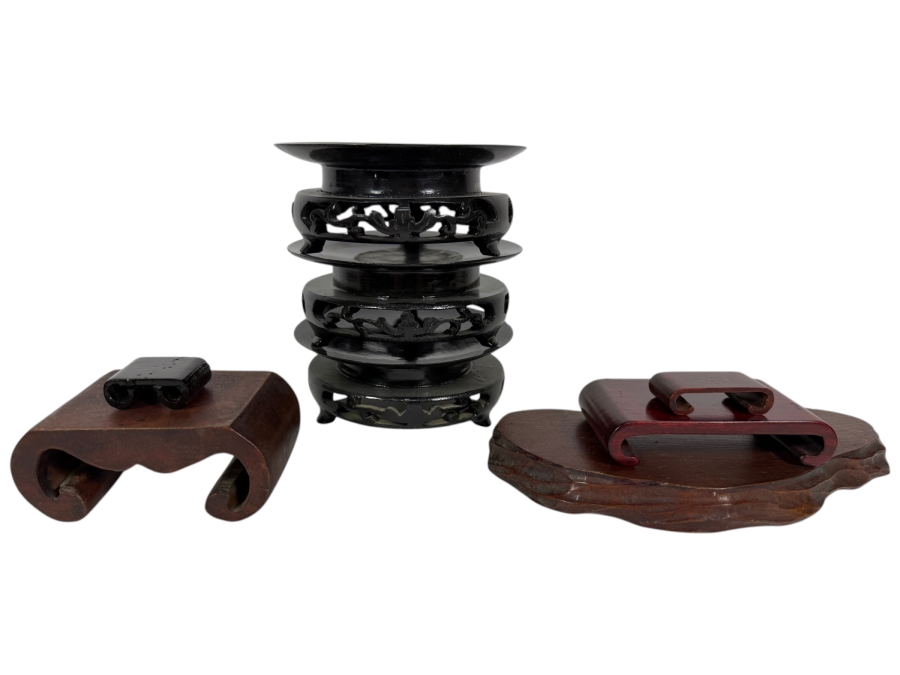 Lot Of Nine Vintage Chinese Wooden Display Stands of Different Shapes