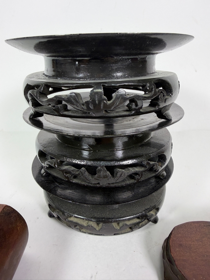 Lot Of Nine Vintage Chinese Wooden Display Stands of Different Shapes [Photo 4]