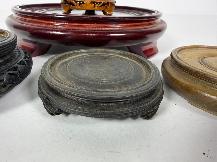 Lot Of Five Vintage Chinese Round Wood Display Stands  [Photo 5]