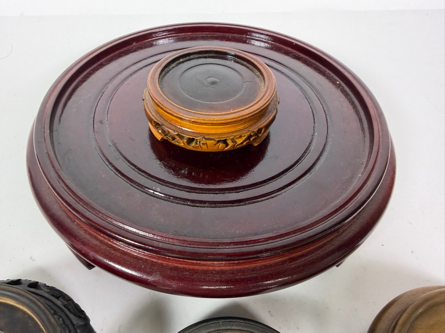 Lot Of Five Vintage Chinese Round Wood Display Stands  [Photo 8]