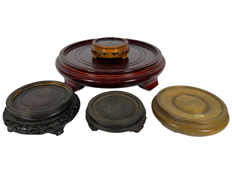 Lot Of Five Vintage Chinese Round Wood Display Stands 