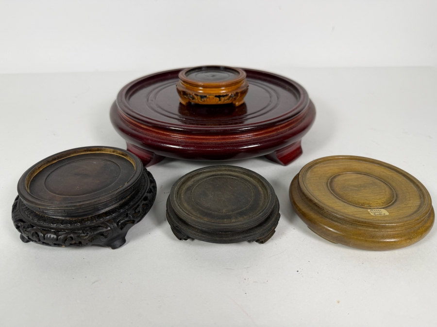 Lot Of Five Vintage Chinese Round Wood Display Stands  [Photo 2]