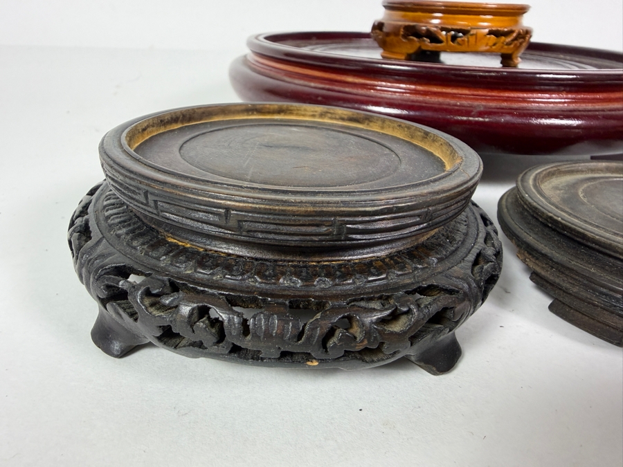 Lot Of Five Vintage Chinese Round Wood Display Stands  [Photo 4]
