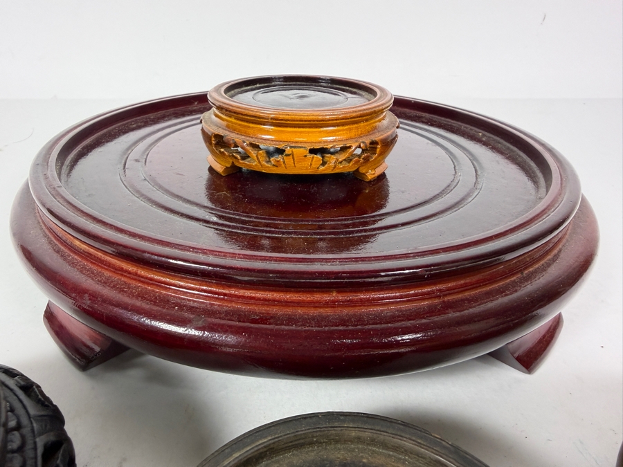 Lot Of Five Vintage Chinese Round Wood Display Stands  [Photo 7]